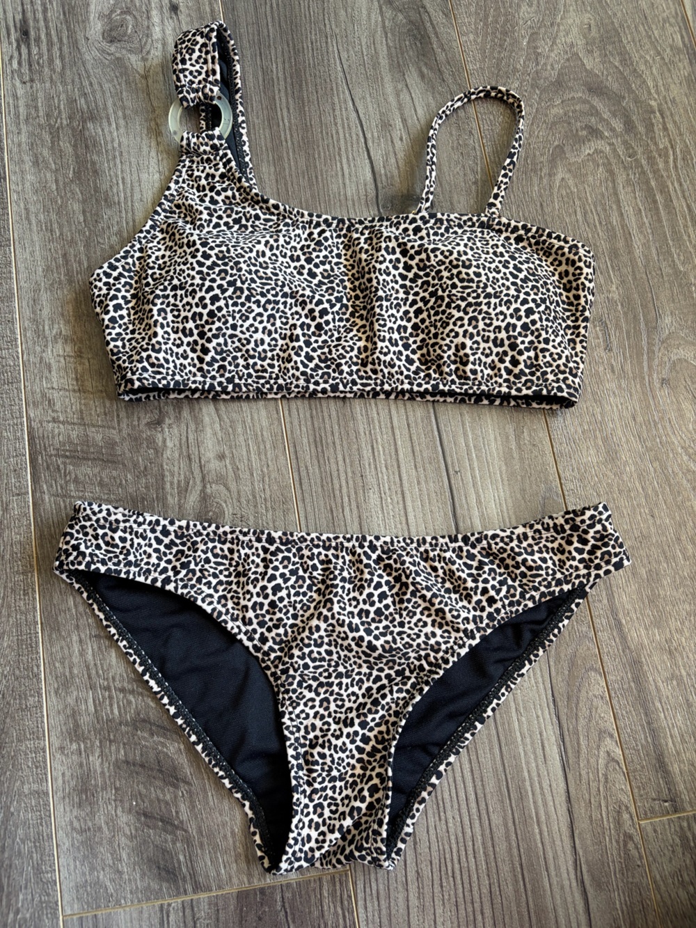 Cabana del Sol Leopard Print Women’s Bikini one shoulder w removable strap